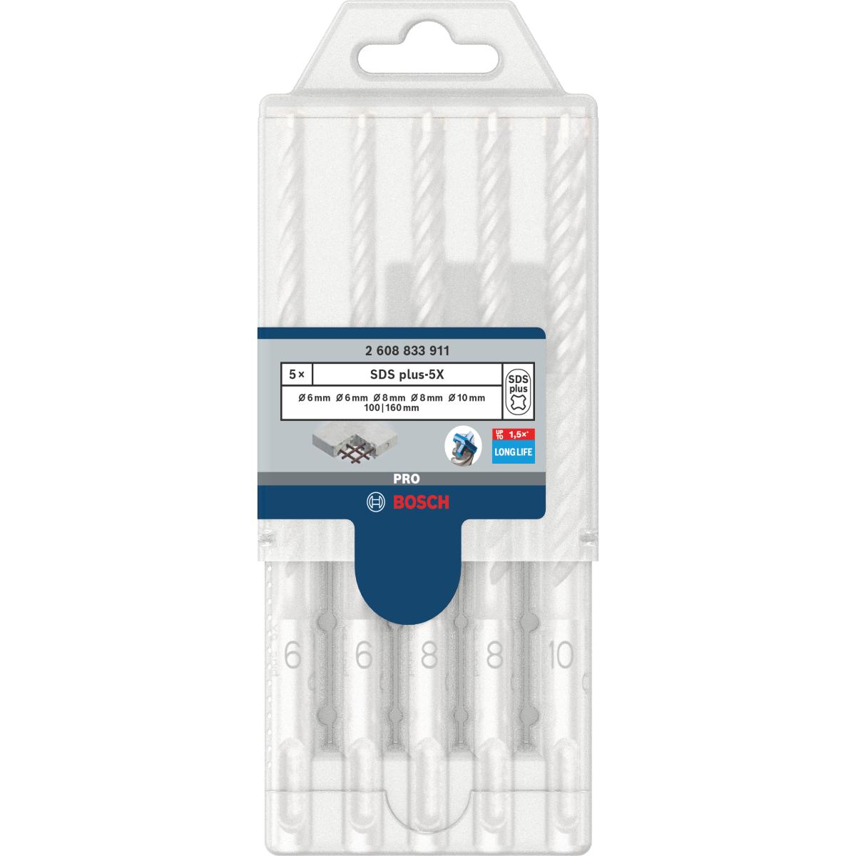 Bosch PRO SDS plus-5X Hammerbohrer 6/6/8/8/10 mm, 5-teiliges Set