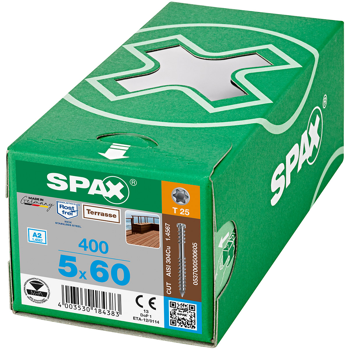 SPAX Terrasse A2 Zylinderkopf T-Star Plus T25 Fixiergewinde Cut, 400 Stück