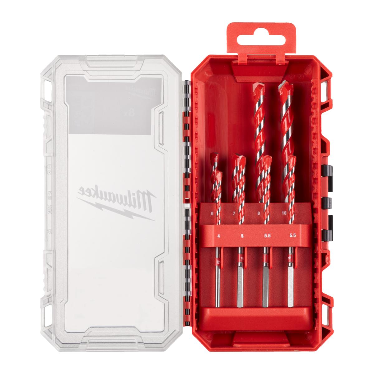 Milwaukee Premium-Betonbohrer 4/5/5, 5/5, 5/6/7/8/10 mm in PACKOUT kompatibler Kassette, 8-teiliges
