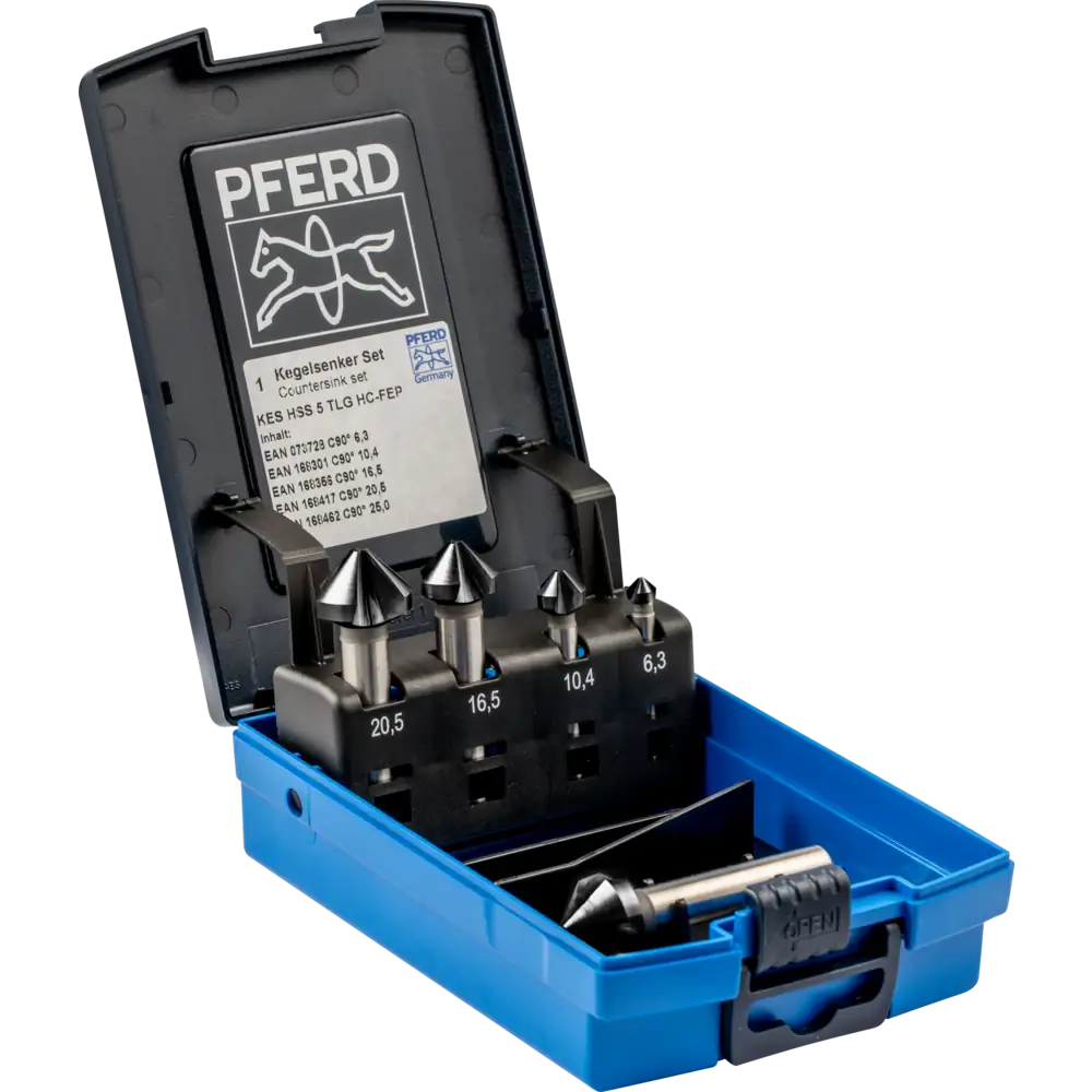 PFERD TOOLS HSS-Kegelsenker-Sets 5-tlg. DIN 335 C 90° mit HICOAT-Beschichtung HC-FEP