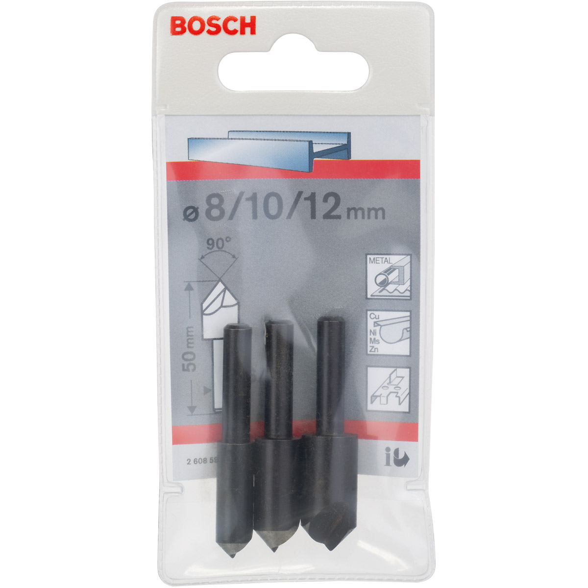 Bosch Kegelsenker-Set mit zylindrischem Schaft, 3-teilig, 50 mm, 6-8 mm, 8, 10, 12 mm
