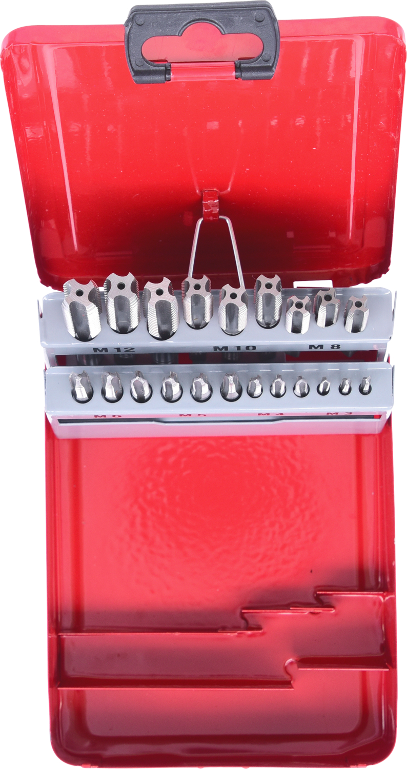KS Tools HSS CO Handgewindebohrer-Satz M, Stahlblechkassette 21-tlgM3-M12