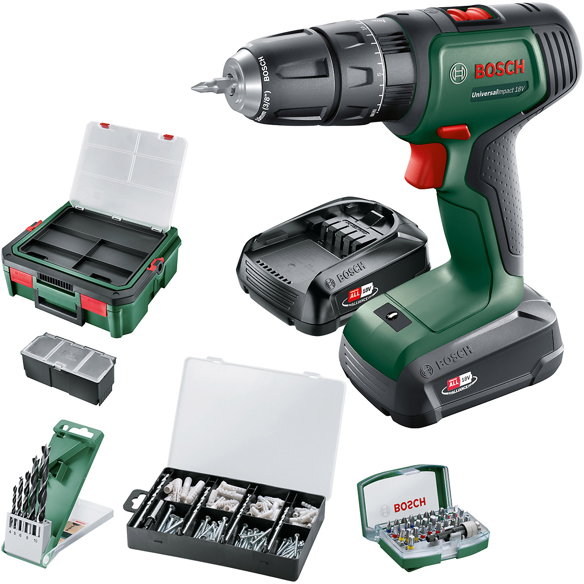 Bosch Akku-Zweigang-Schlagbohrschrauber UniversalImpact 18V + SystemBox 1