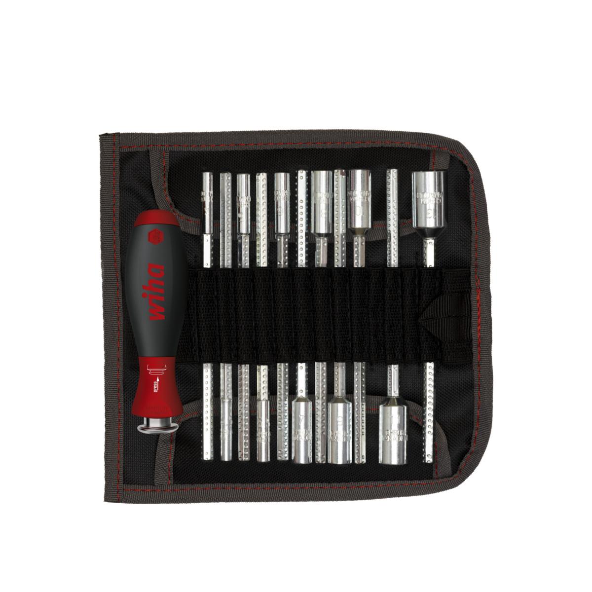 Wiha Schraubendreher mit Wechselklingen Set SYSTEM 6 Sechskant-Steckschlüssel 13-teiliges Set mit Rolltasche