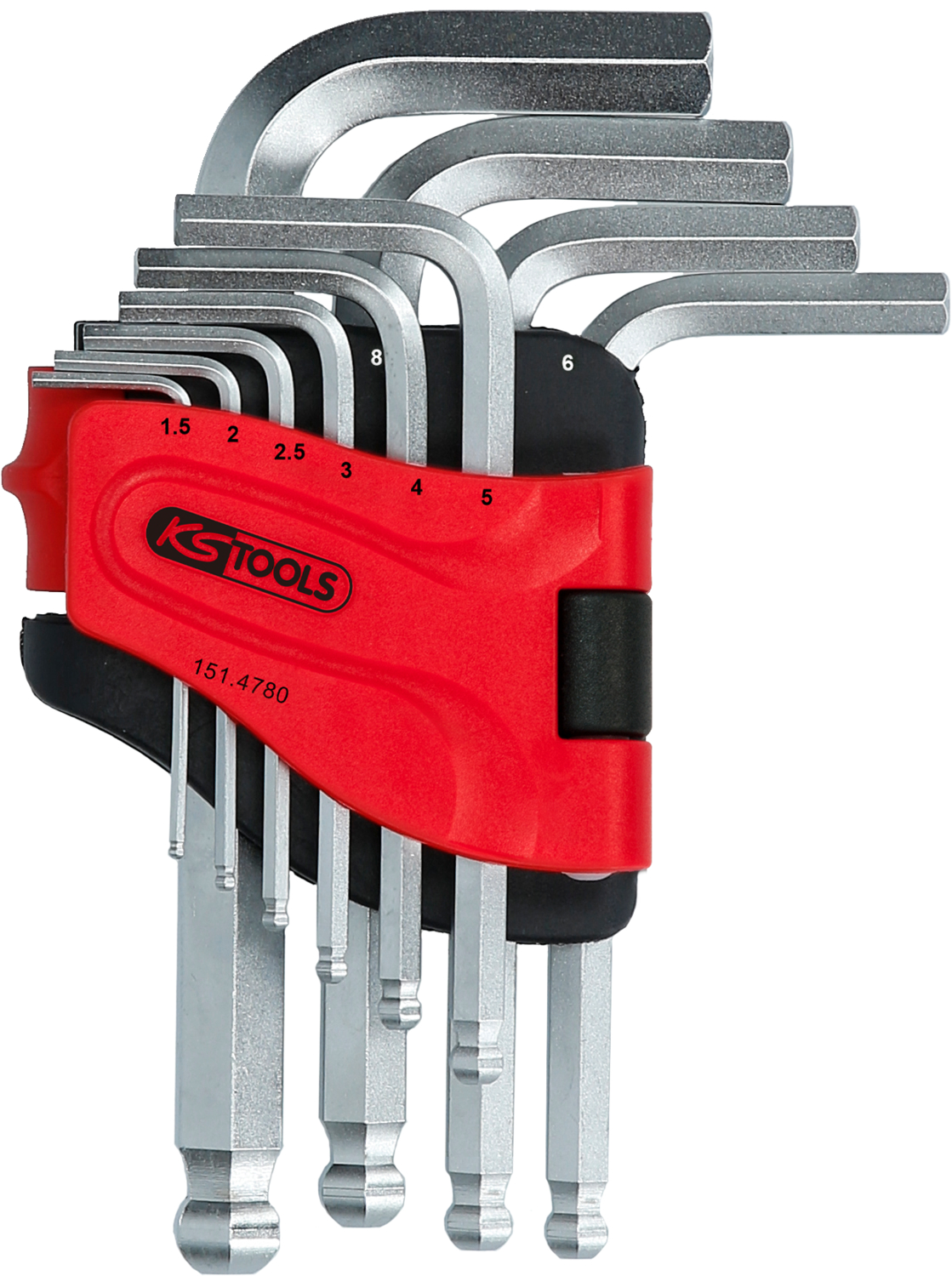 KS Tools Kugelkopf-Innensechskant-Winkelstiftschlüssel-Satz, 10-tlg, kurz, 1,5-10mm