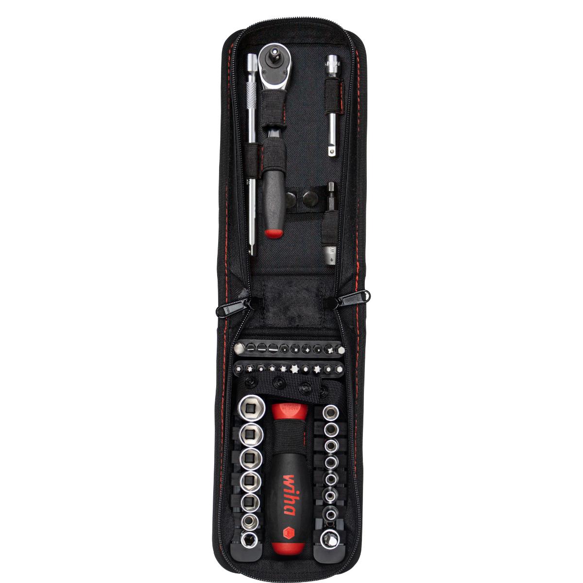 Wiha Steckschlüssel- und Bit Set 1/4 zoll 41-teiliges Set mit Funktionstasche mit Gürtelclip