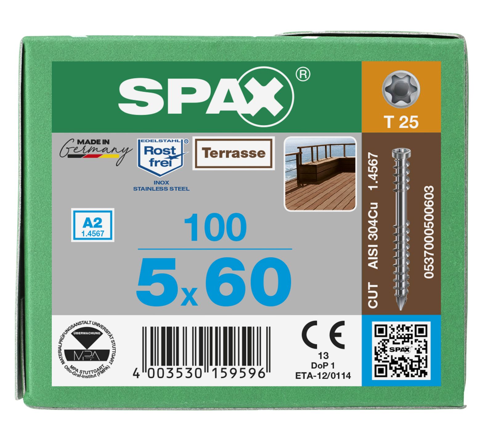 SPAX Terrasse A2 Zylinderkopf T-Star Plus T25 Fixiergewinde Cut, 100 Stück