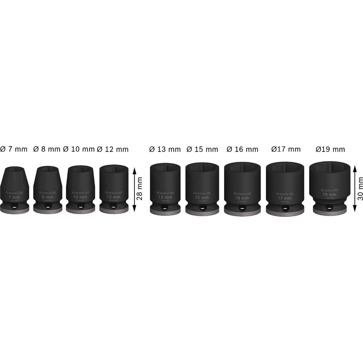 Bosch PRO Impact Socket Set, 3/8", Standard, 9 teiliges Set