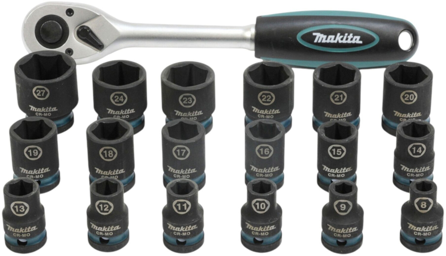 Makita Impact Black Schlagnuss-Set 1/2 Zoll mit Ratsche 19-teilig - E-30069