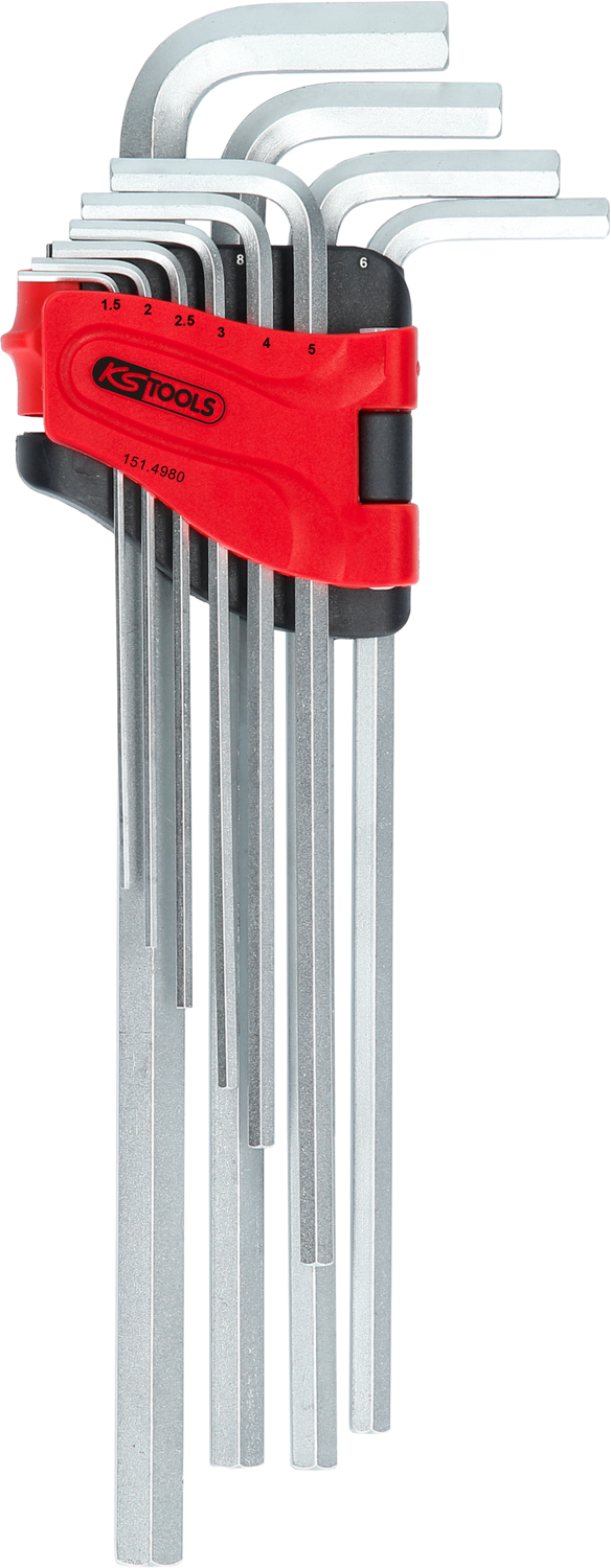 KS Tools Innensechskant-Winkelstiftschlüssel-Satz, extra lang, 10-tlg
