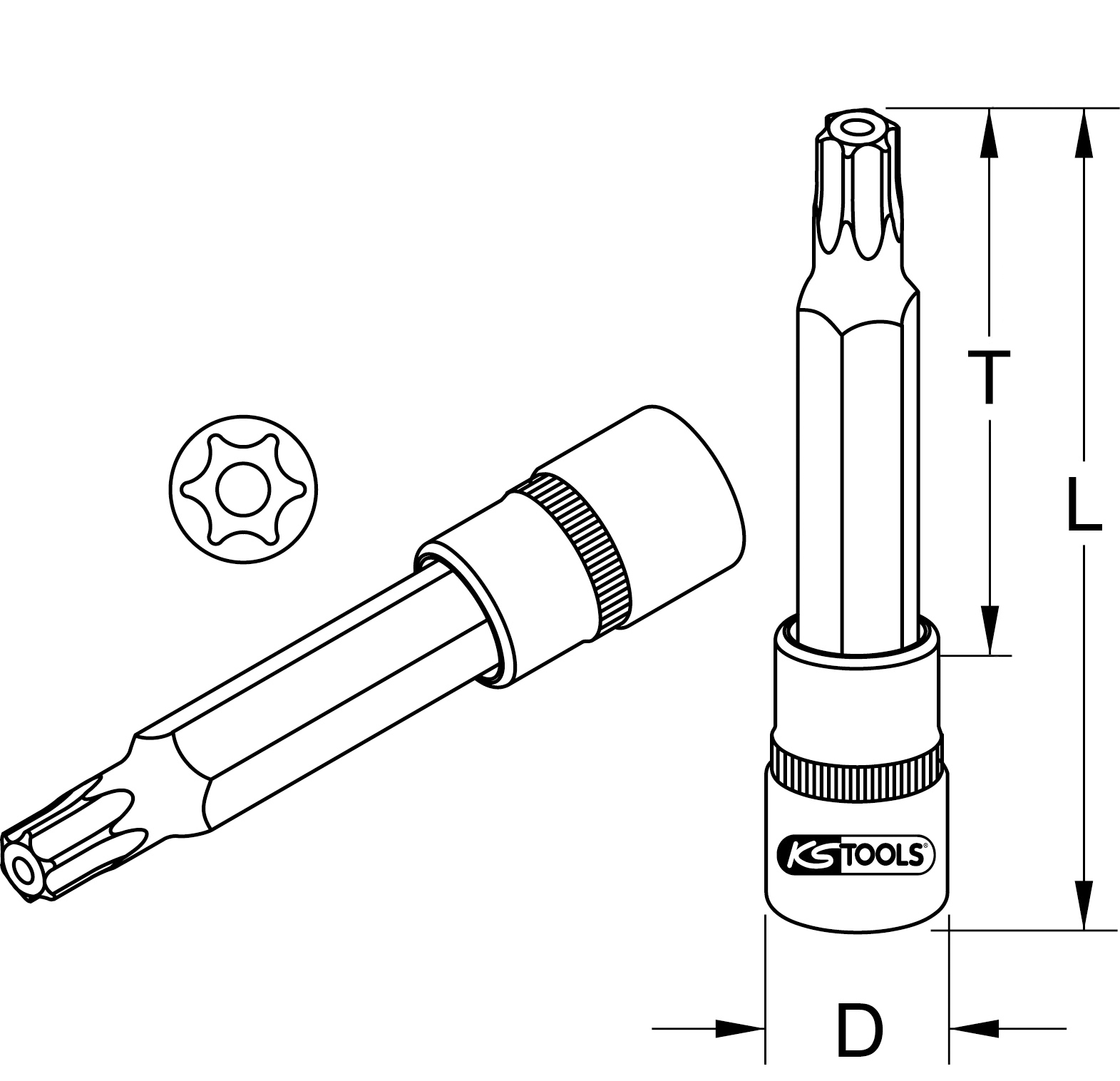 KS Tools 1/2" Bit-Stecknuss Torx mit Stirnlochbohrung, lang