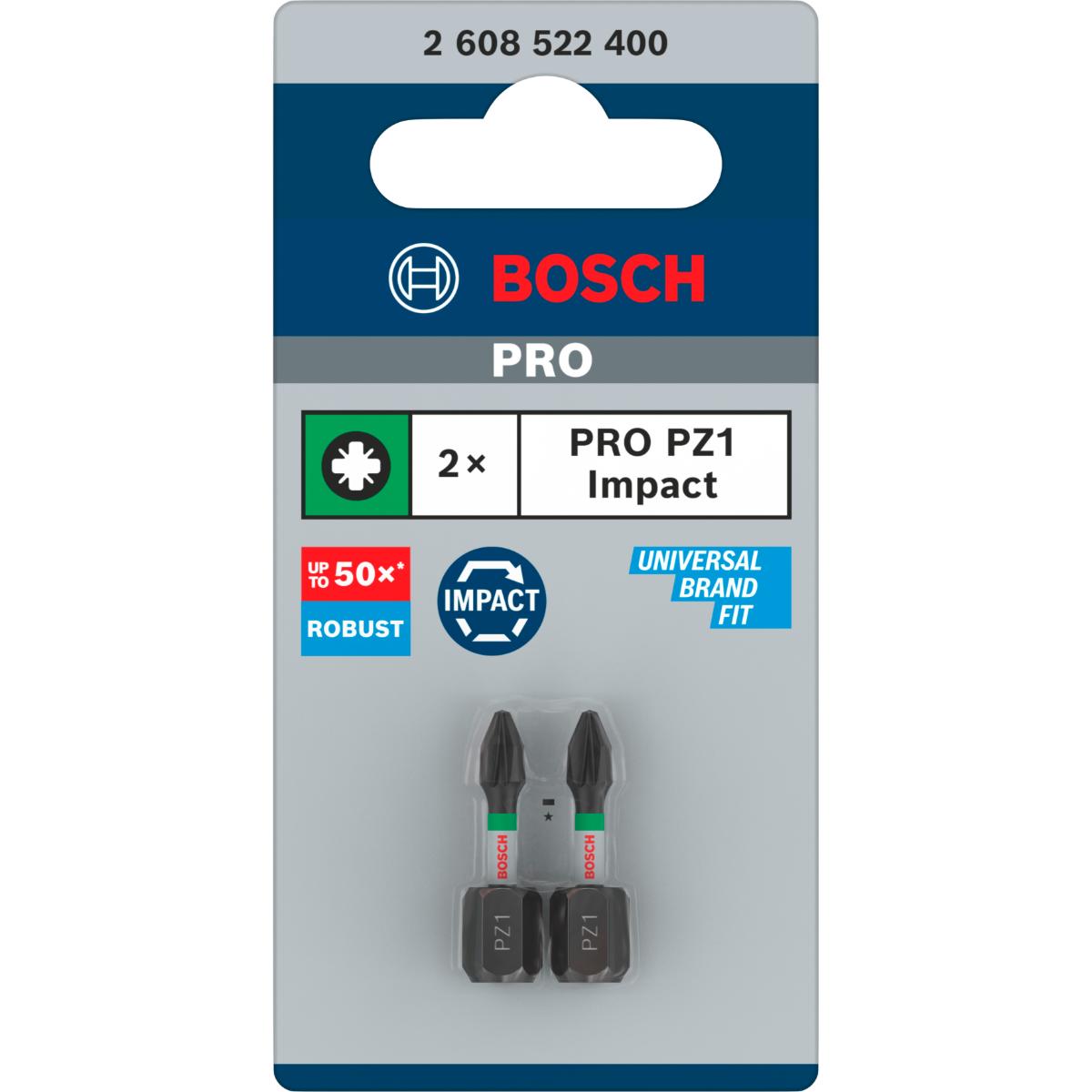 Bosch PRO Impact Control Schrauberbit, 25 mm, 2x PZ1 für Schraubendreher