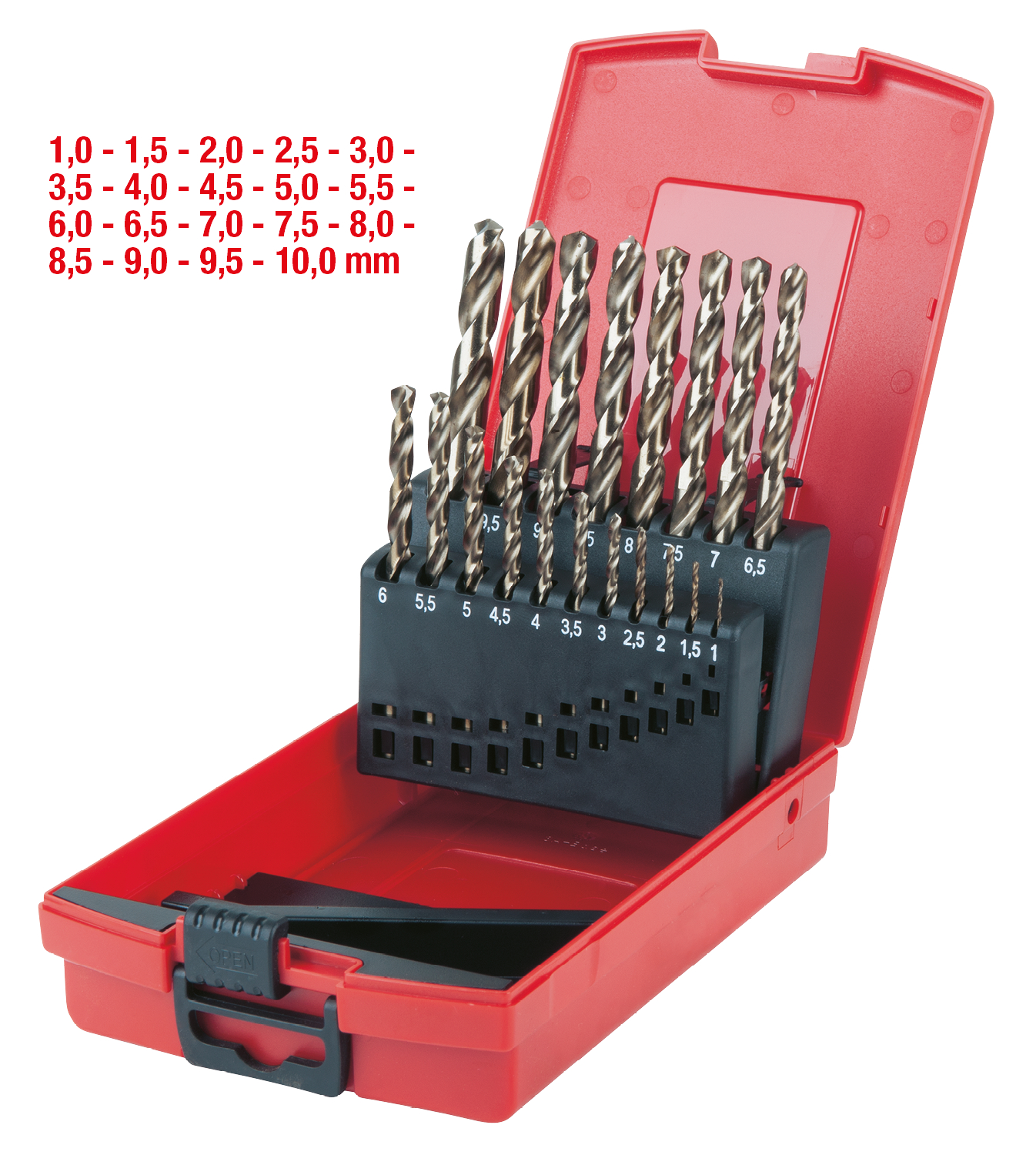 KS Tools HSS-G Co 5 Spiralbohrer-Satz, Kunststoffkassette 19-tlg 1-10mm