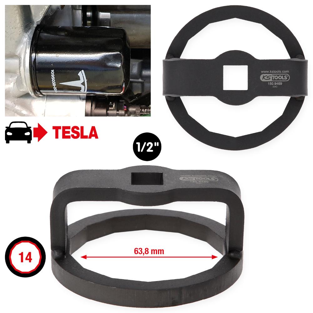 KS Tools 1/2 Zoll Ölfilterschlüssel für Tesla, Ø 63,8 mm / 14 Flächen
