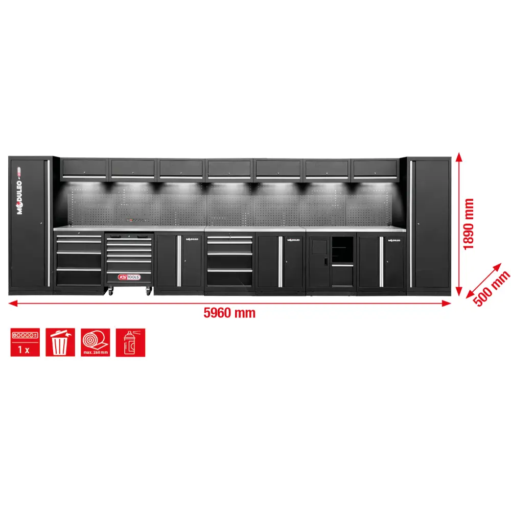 KS TOOLS Werkstatt-Schranksystem, gerade, 5960 x 500 mm, Variante 1