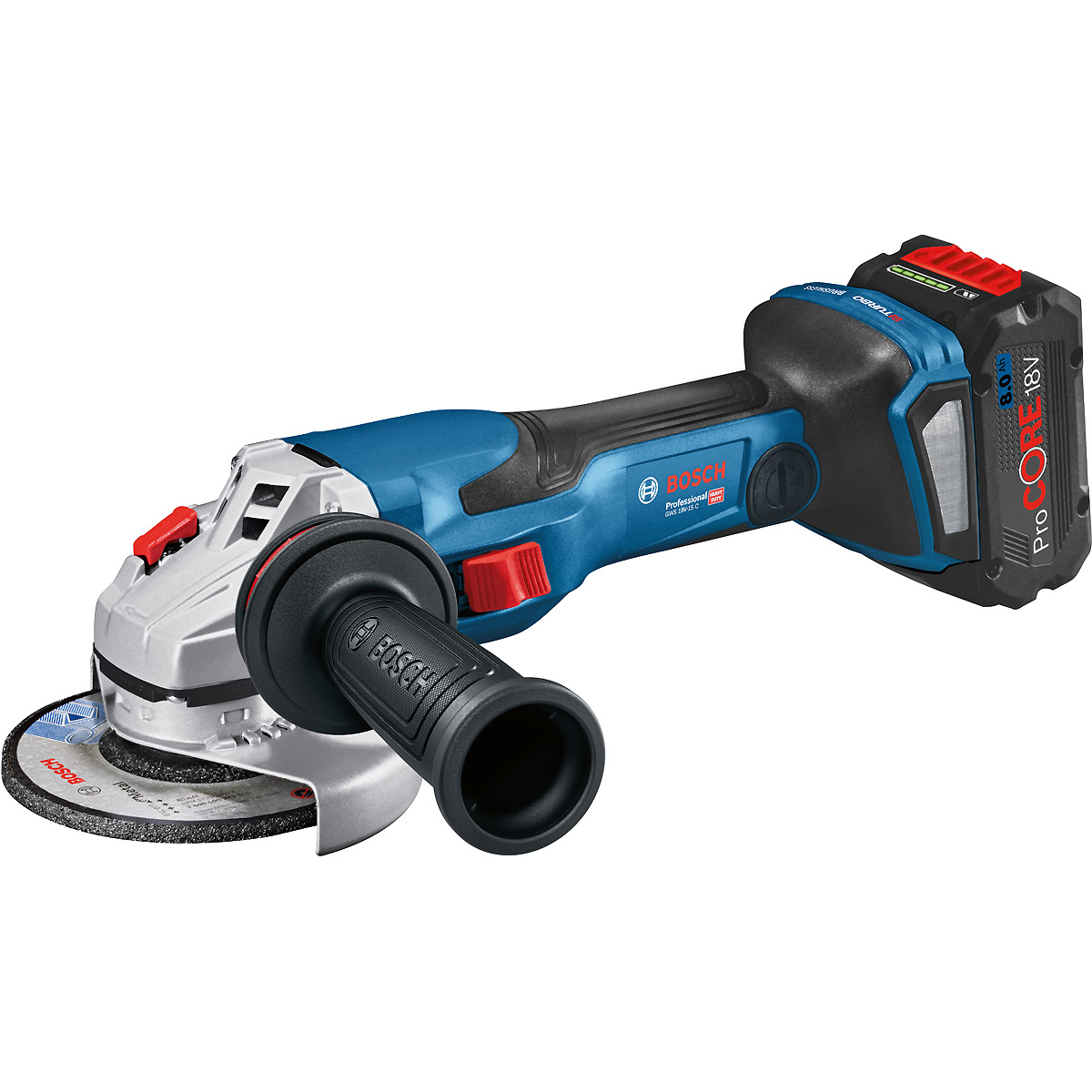 Bosch Akku-Winkelschleifer BITURBO GWS 18V-15 C, Solo Version, Zusatzhandgriff, L-BOXX