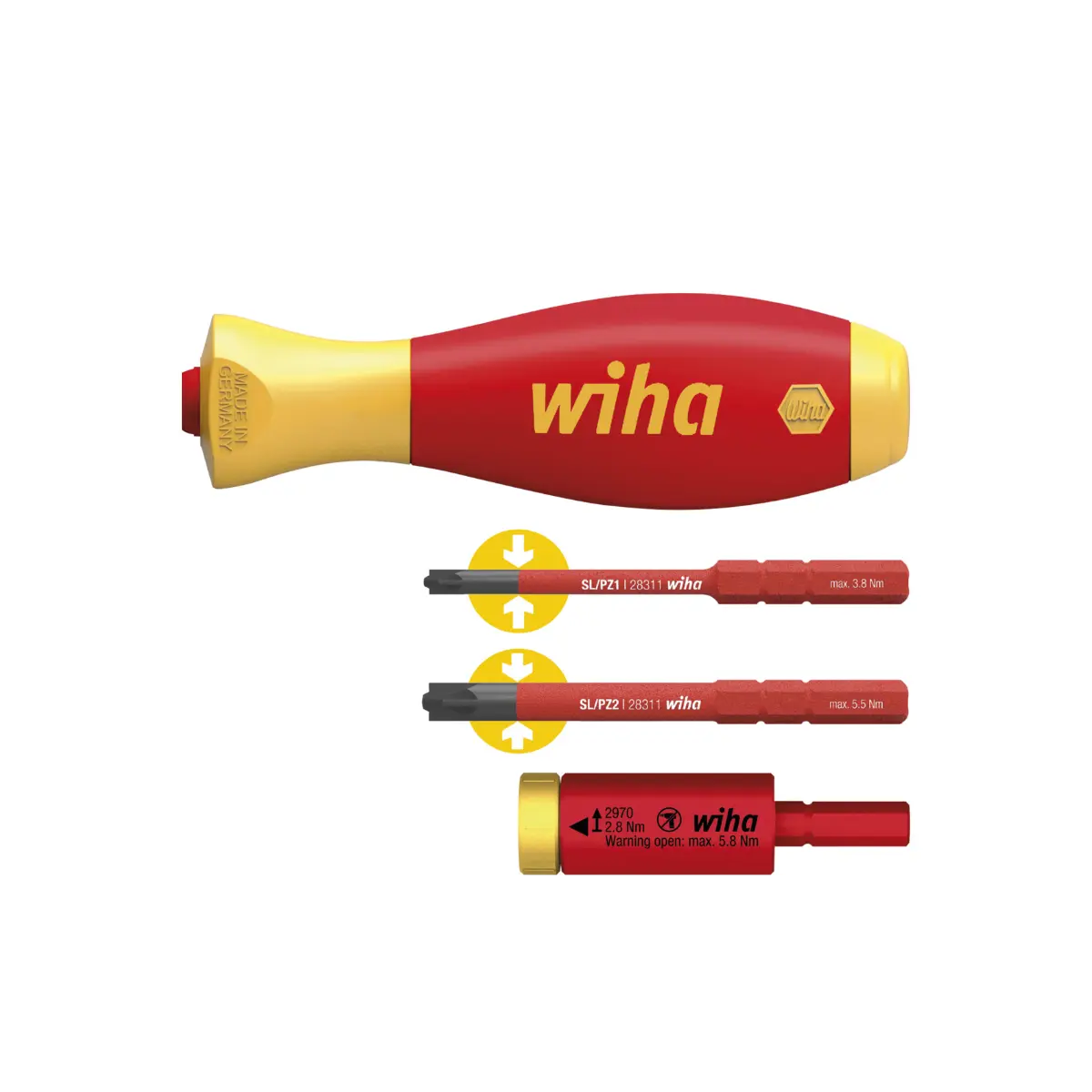 Wiha Drehmoment Set easyTorque Adapter electric 2,8 Nm mit slimVario Halter und slimBits SL/PZ 4-teiliges Set