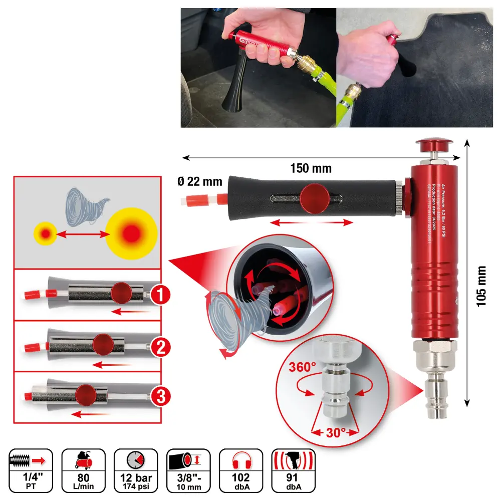 KS TOOLS Druckluft-Ausblaspistole mit verstellbarer Düse