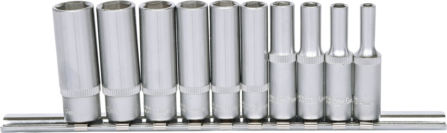 KS Tools 1/4" Sechskant-Stecknuss-Satz, lang, 10-tlg 4-13mm