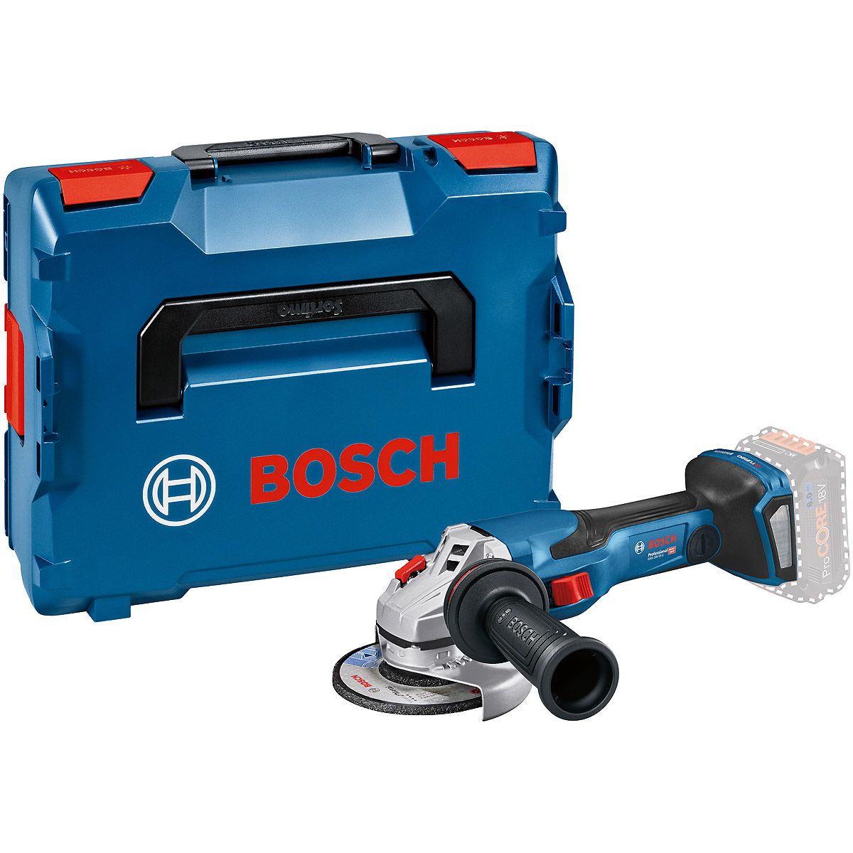 Bosch Akku-Winkelschleifer BITURBO GWS 18V-15 C, Solo Version, Zusatzhandgriff, L-BOXX