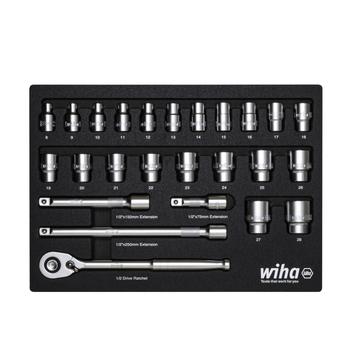 Wiha Ratschenschlüssel Set 1/2 zoll 25-teiliges Set in Schaumeinlage