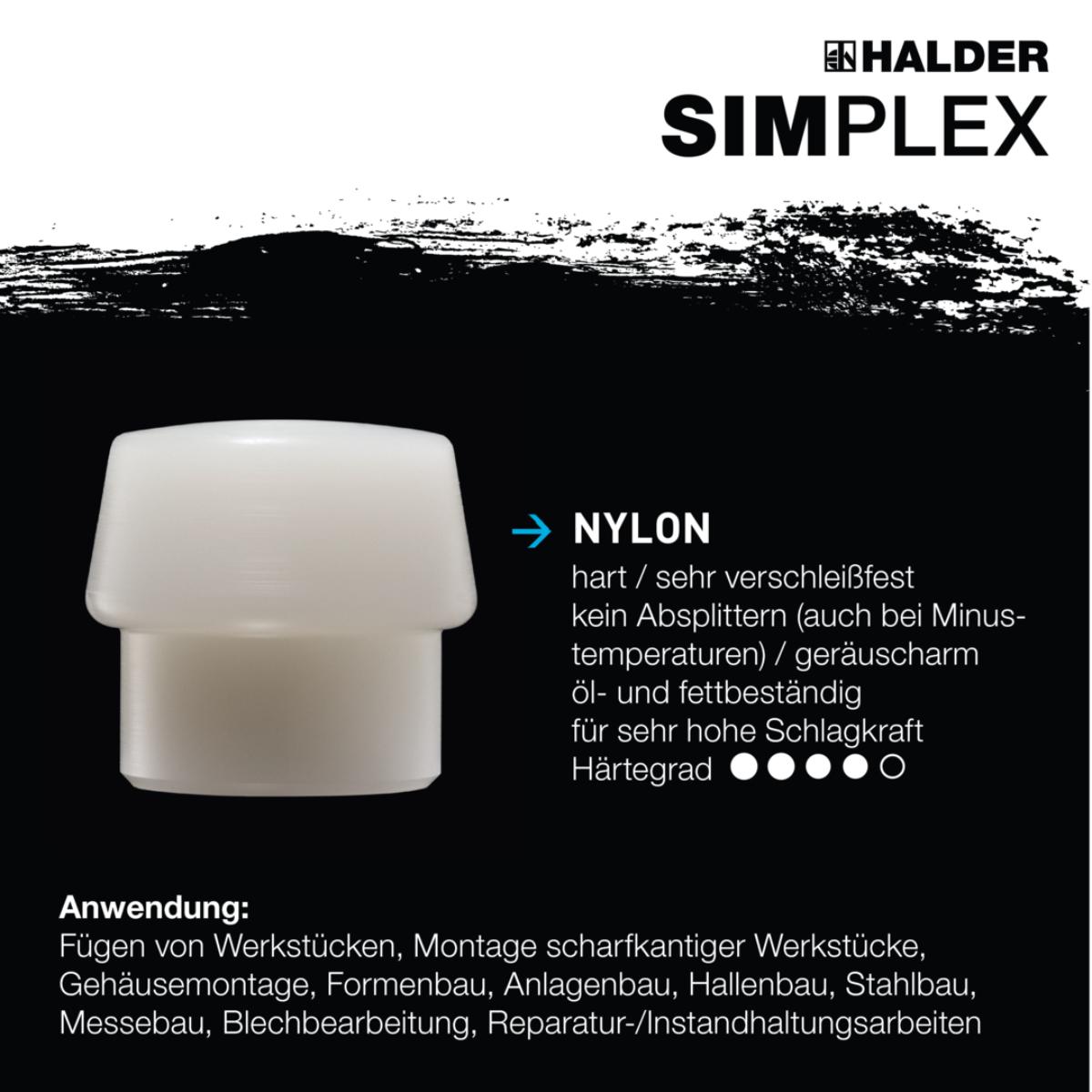 HALDER SIMPLEX - Schonhammer mit TE-Gehäuse und Holzstiel, Gummikomposition / Nylon