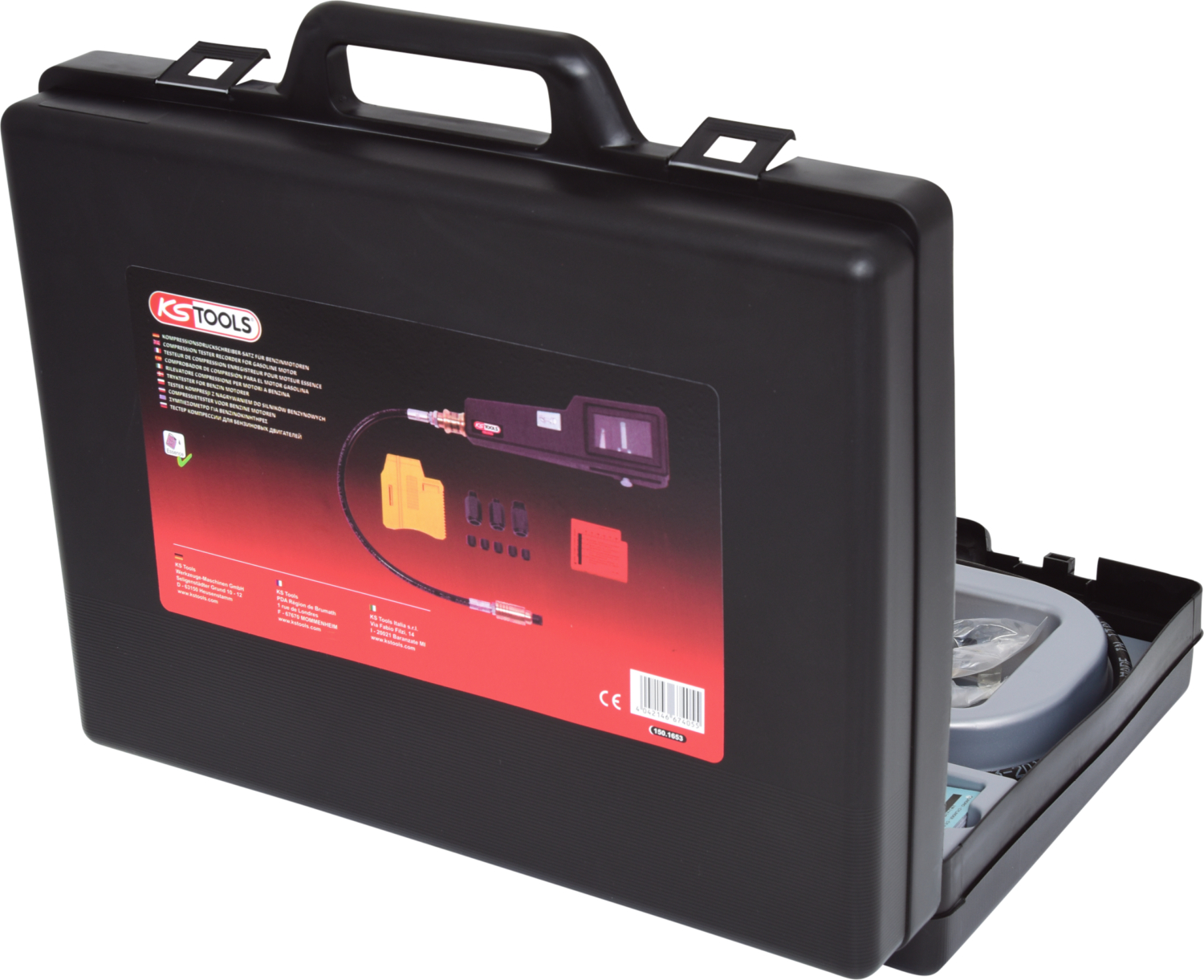 KS Tools Kompressions-Druckprüfgerät für Benzinmotoren mit Diagrammschreiber, 58-tlg