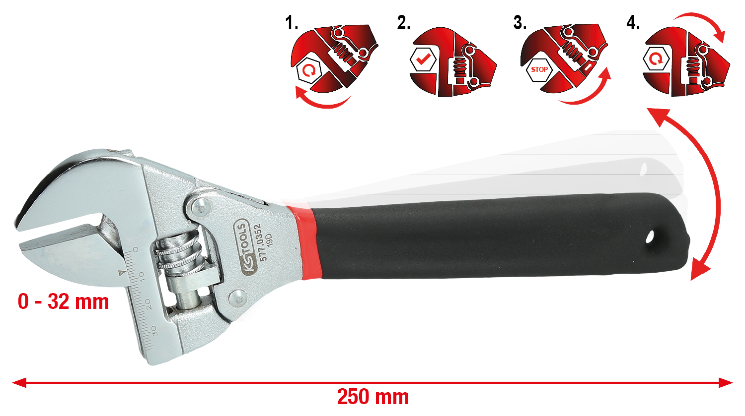 KS Tools Rollgabelschlüssel mit Ratsche, 0 - 32 mm