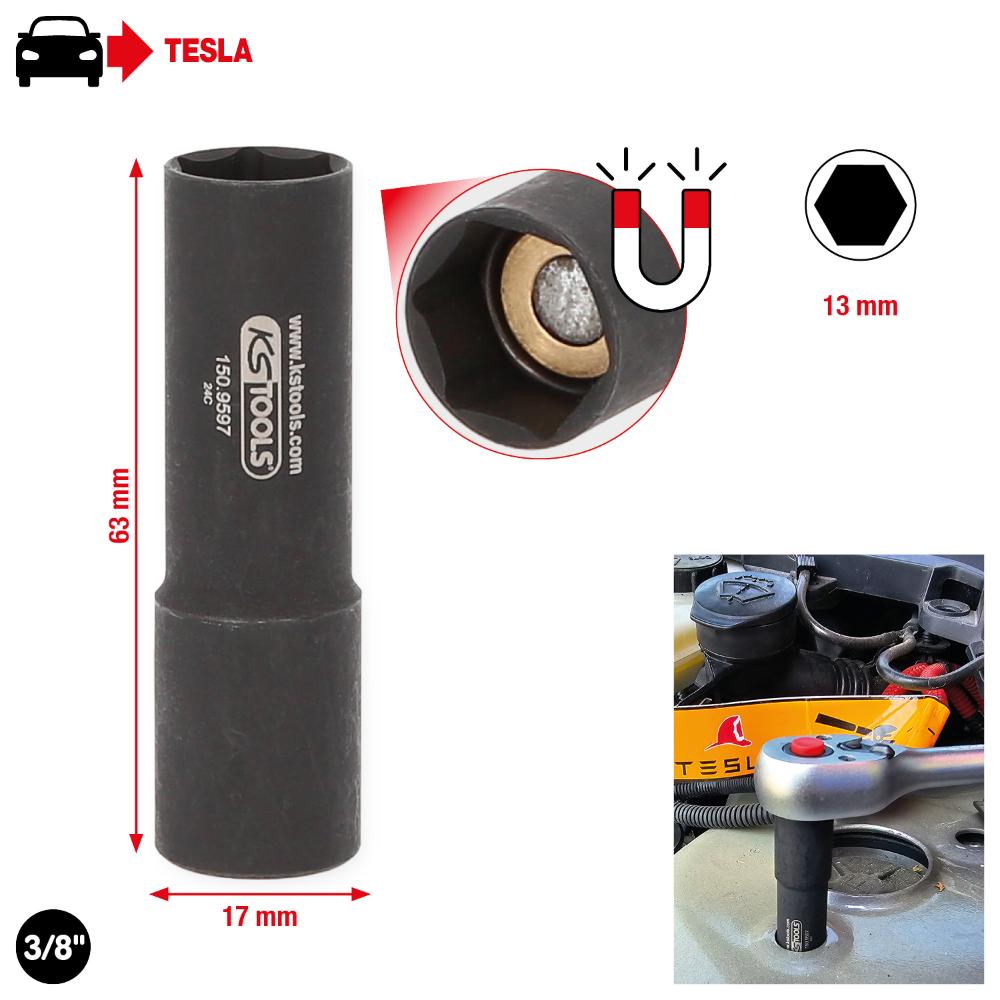 KS Tools 3/8 Zoll Stecknuss zur Federbeinmontage für Tesla, magnetisch