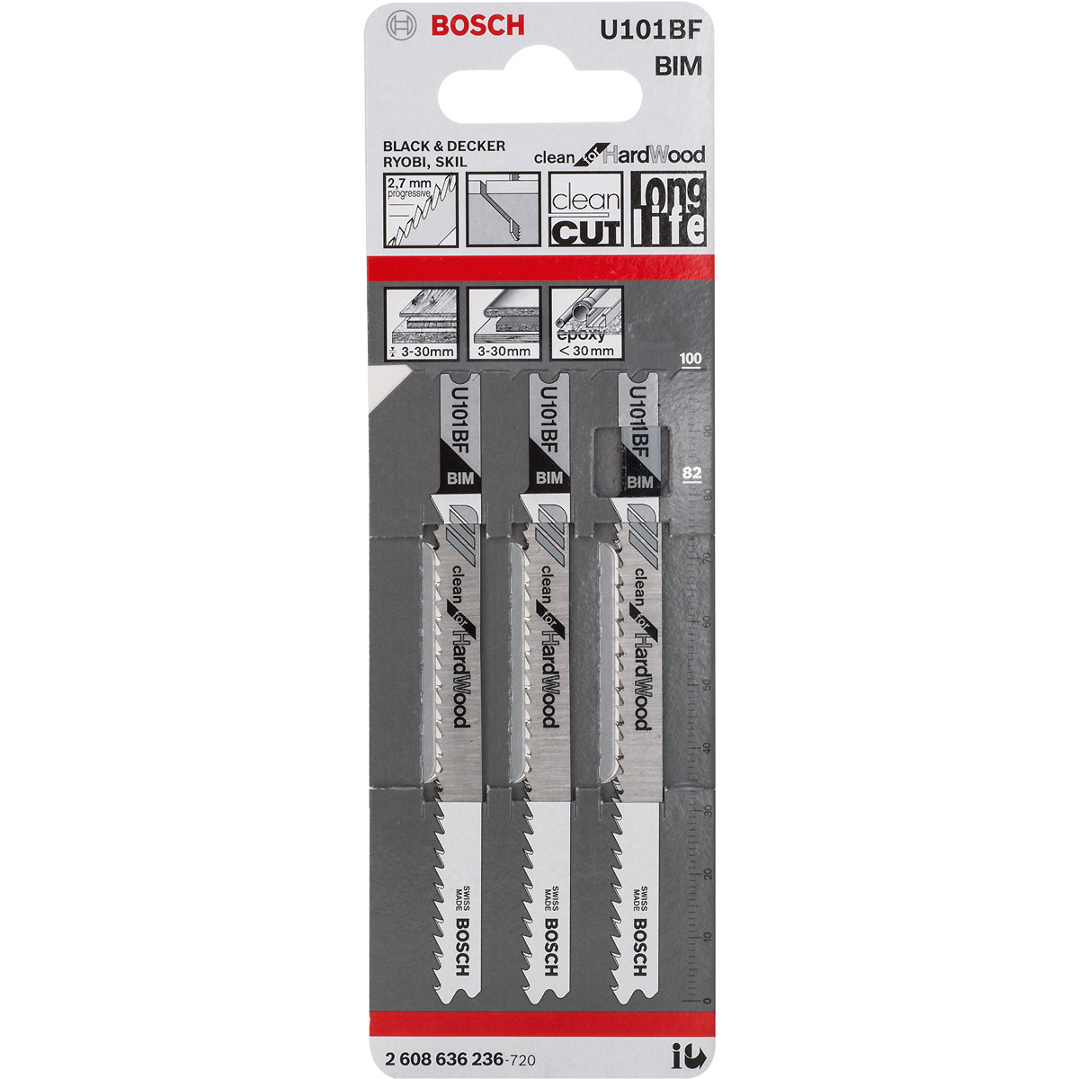 Bosch Stichsägeblatt U 101 BF Clean for Hard Wood, 3er-Pack