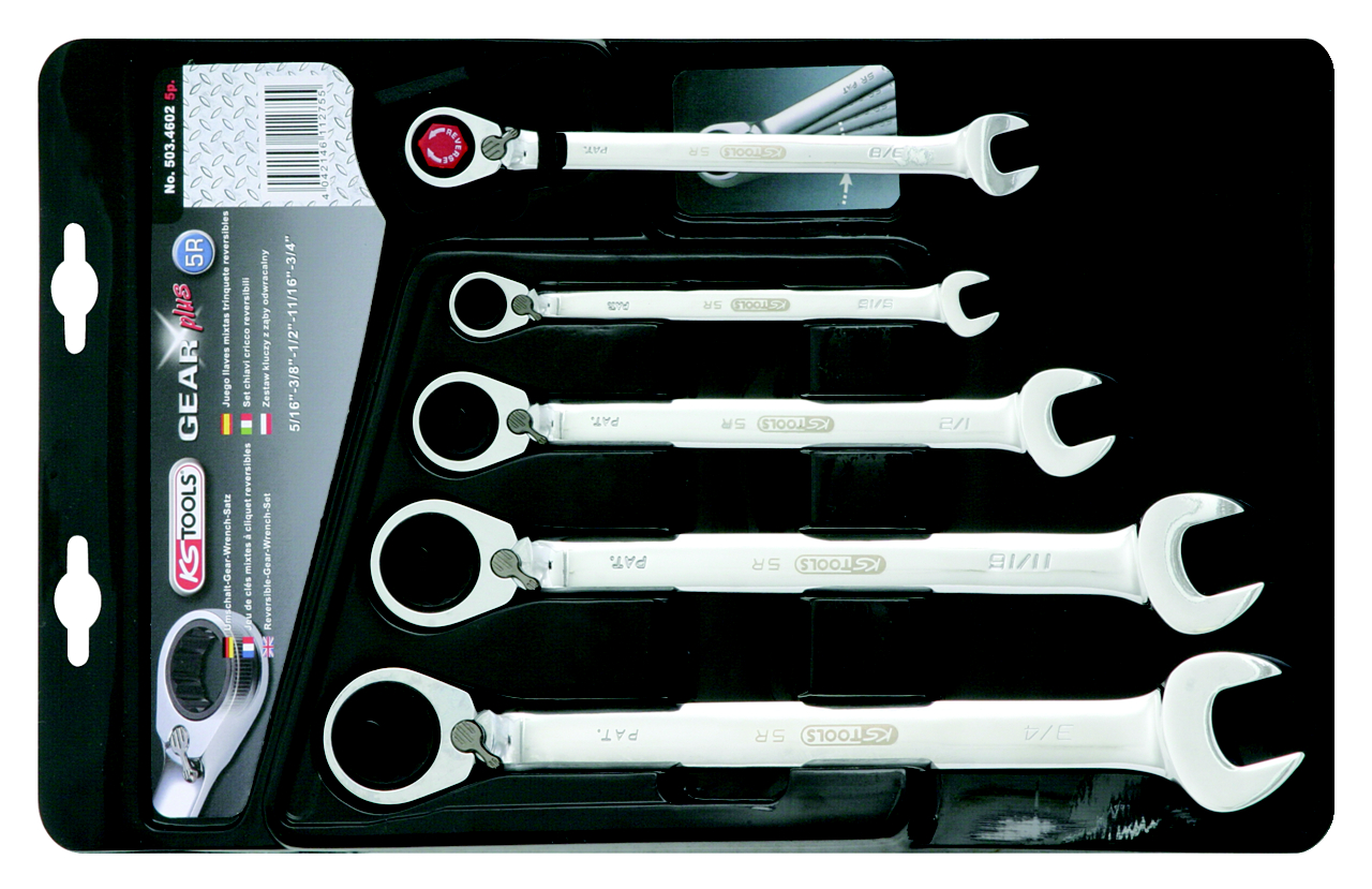 KS Tools GEARplus Ratschenringmaulschlüssel-Satz, umschaltbar, 5-tlg 5/16"-3/4"