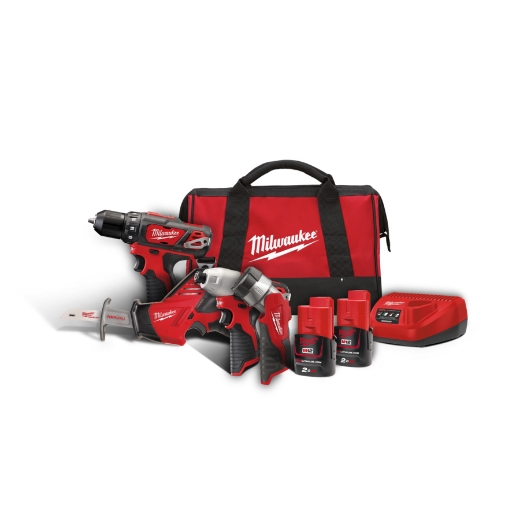 Milwaukee M12 Powerpack Set 4x M12 Maschinen mit Akku´s M12BPP4A-202B