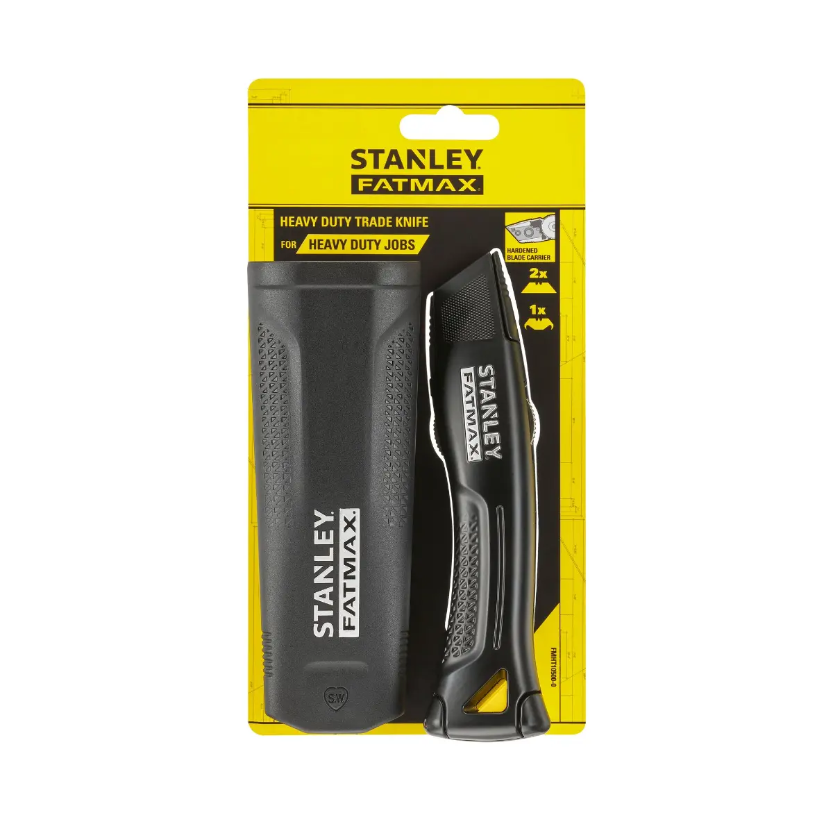 STANLEY FATMAX Universalmesser mit feststehender Klinge, schwarz, inklusive Kunststoffköcher, zwei Trapezklingen und einer Hakenklinge