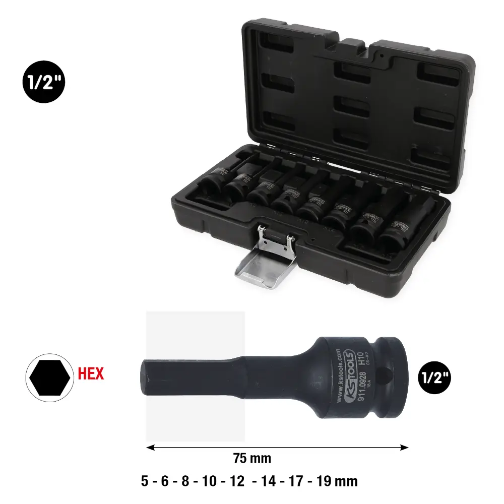 KS TOOLS 1/2" Kraft-Bit-Stecknuss-Satz, lang, 8-tlg