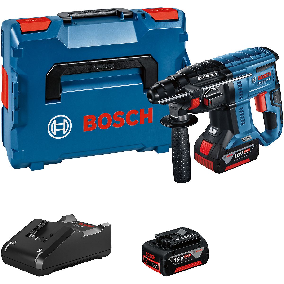 Bosch Akku-Bohrhammer mit SDS plus GBH 18V-21: 2x Akku 4.0Ah, Schnellladegerät, L-BOXX