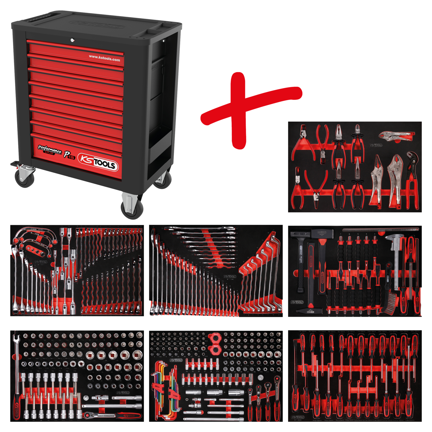 KS Tools Performanceplus Werkstattwagen-Satz P15 mit 399 Werkzeugen für 7 Schubladen
