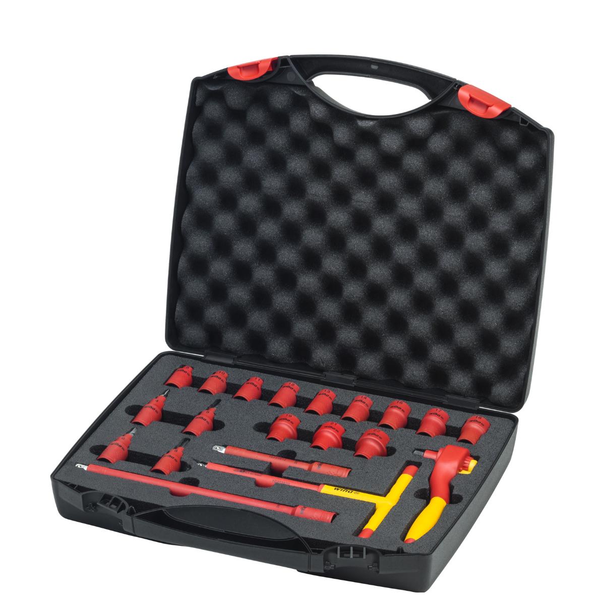 Wiha Umschaltknarren Set electric 3/8 zoll 20-teiliges Set mit Druckknopf und Kugelsicherung mit Tasche