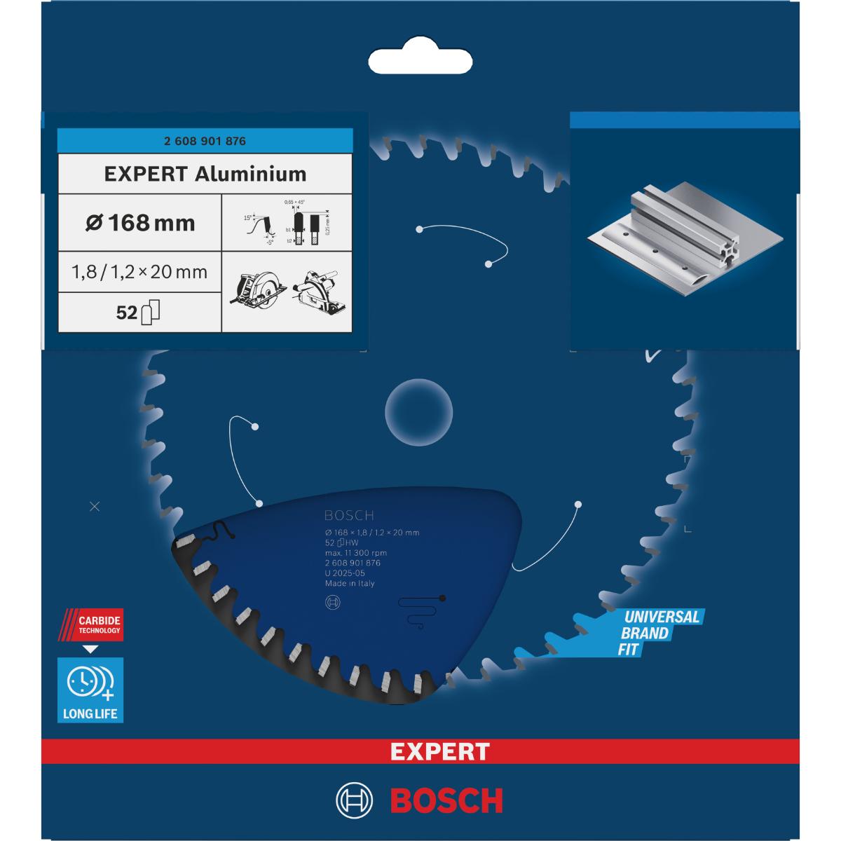 Bosch Kreissägeblatt Expert for Aluminium 168x20x1.8/1.2x52T