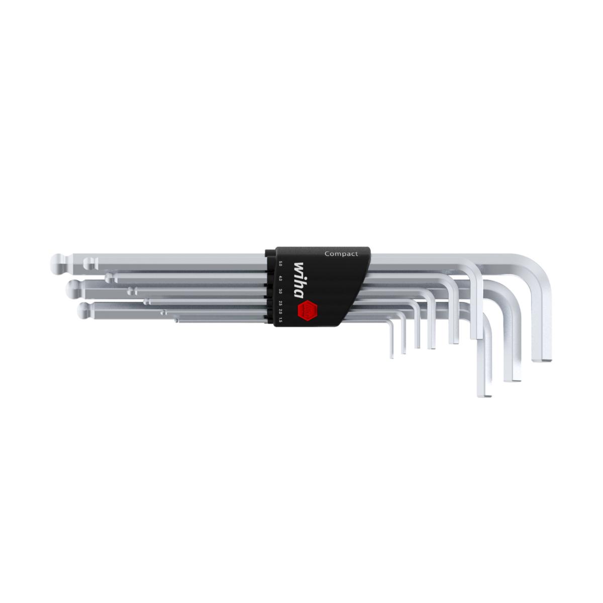 Wiha Stiftschlüssel Set im Compact Halter Sechskant-Kugelkopf 9-teiliges Set mattverchromt