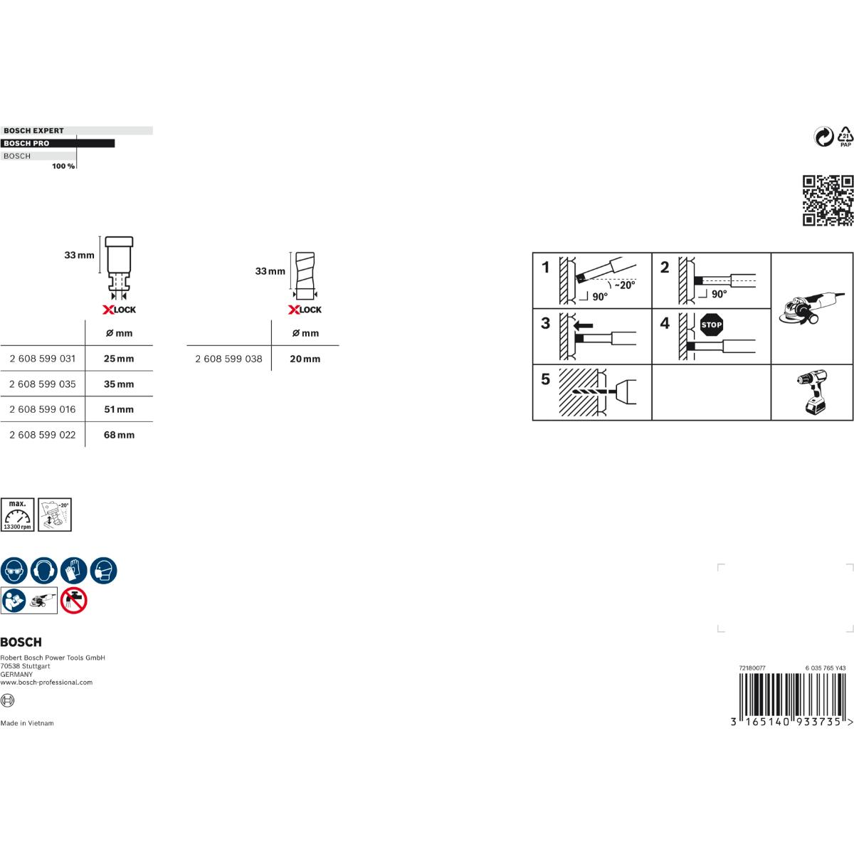Bosch PRO Diamanttrockenbohrer-Set X-LOCK Best for Ceramic Dry Speed,  5-teilig, Durchmesser (mm):20 - 6