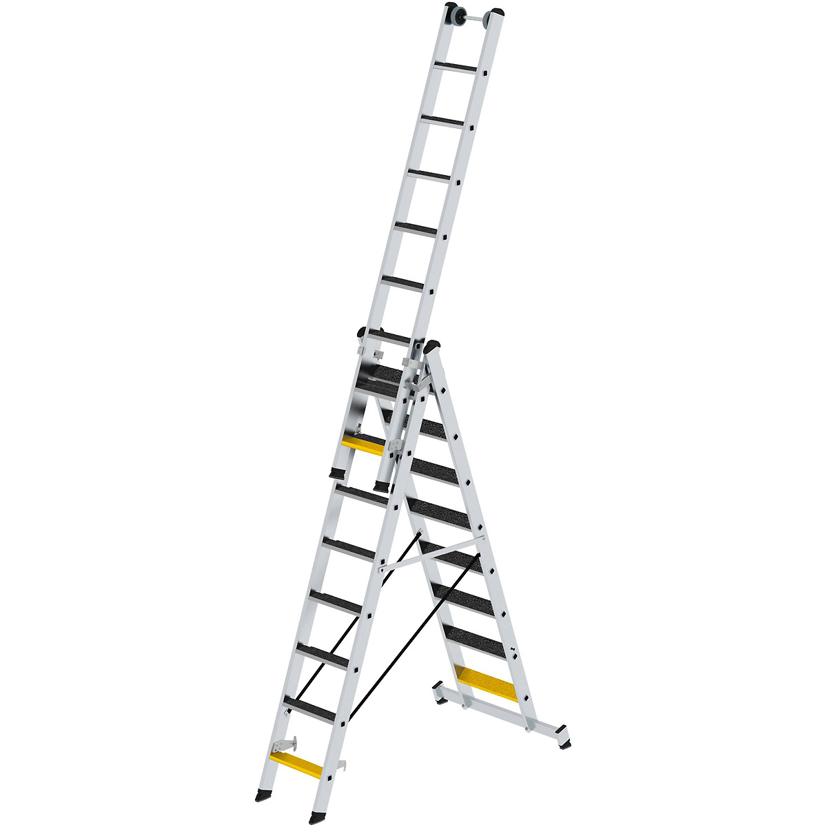 Munk Stufen-Mehrzweckleiter 3-teilig mit nivello®-Traverse und clip-step R13