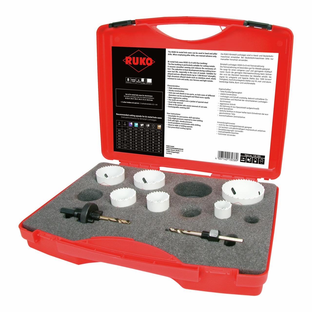 RUKO Bimetall-Lochsägen-Satz HSS-Co 8 im Kunststoffkoffer