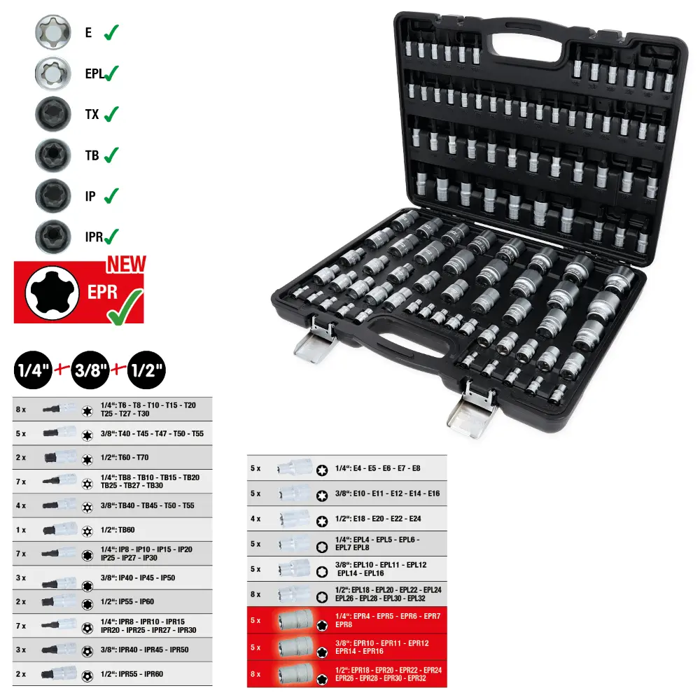 KS TOOLS 1/4"+3/8"+1/2" Torx-Steckschlüssel-Satz, 101-tlg