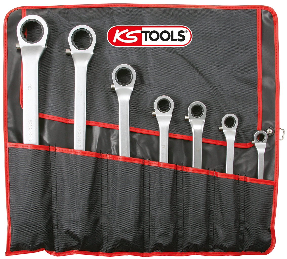 KS Tools Ratschenringschlüssel-Satz, umschaltbar, 7-tlg