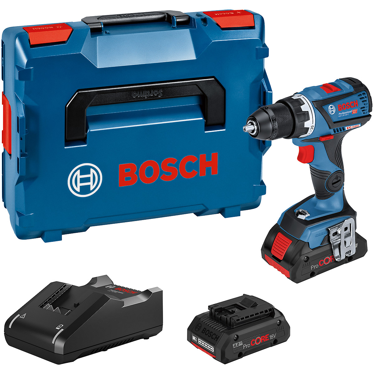 Bosch Akku-Bohrschrauber GSR 18V-60 C, 2 Akkus ProCORE18V, Schnellladegerät GAL 18V-40