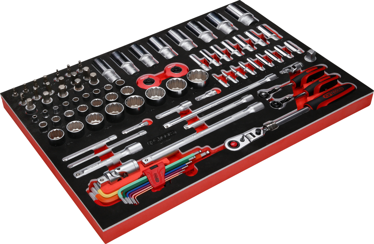 KS Tools 1-4'' + 3-8'' + 1-2'' Steckschlüssel-Satz in Schaumstoffeinlage, 92-tlg, Zoll