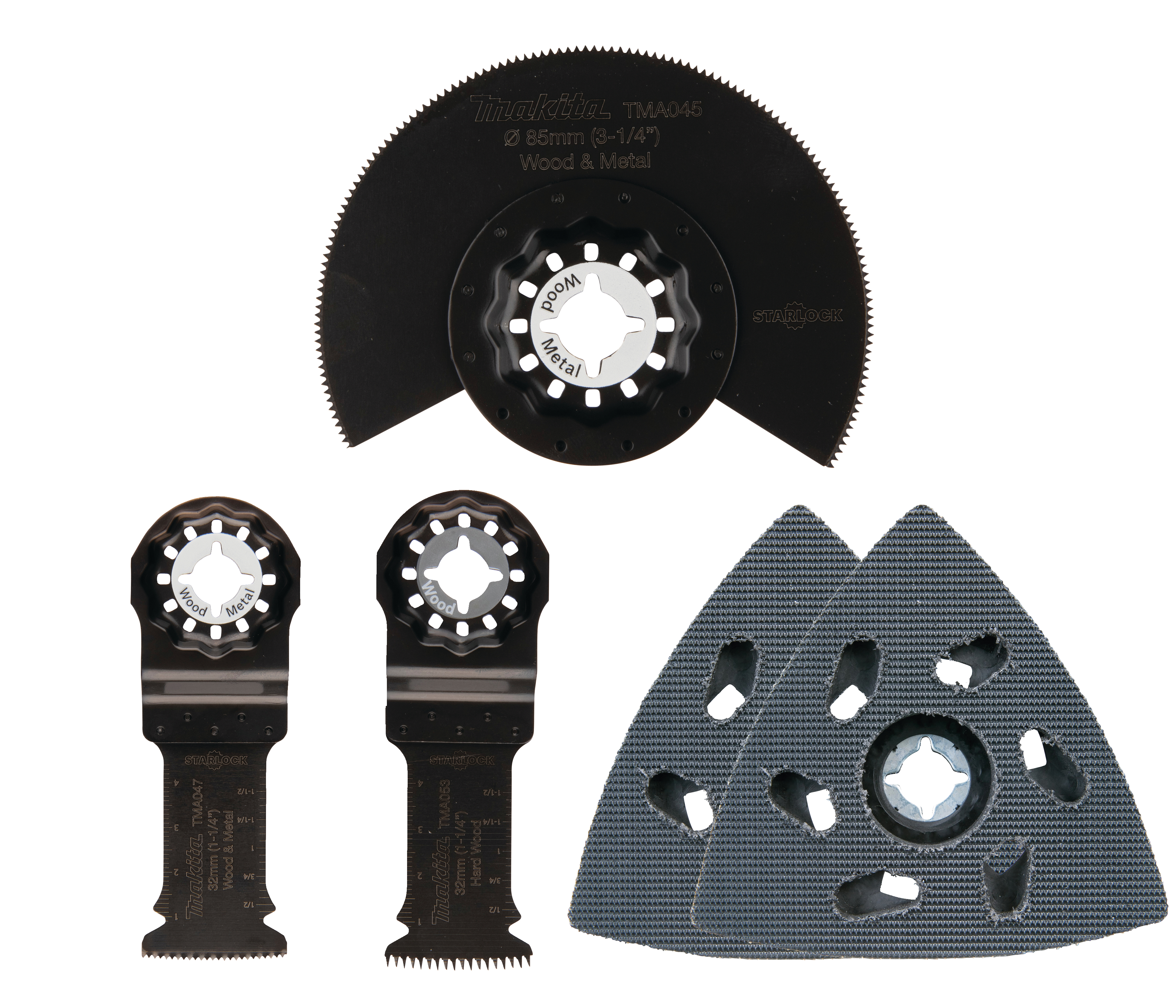 Makita Multifunktionswerkzeug Schreiner-Set, 5-teilig - TMA045 - TMA047 - TMA053 - 2x TMA078 - B-675