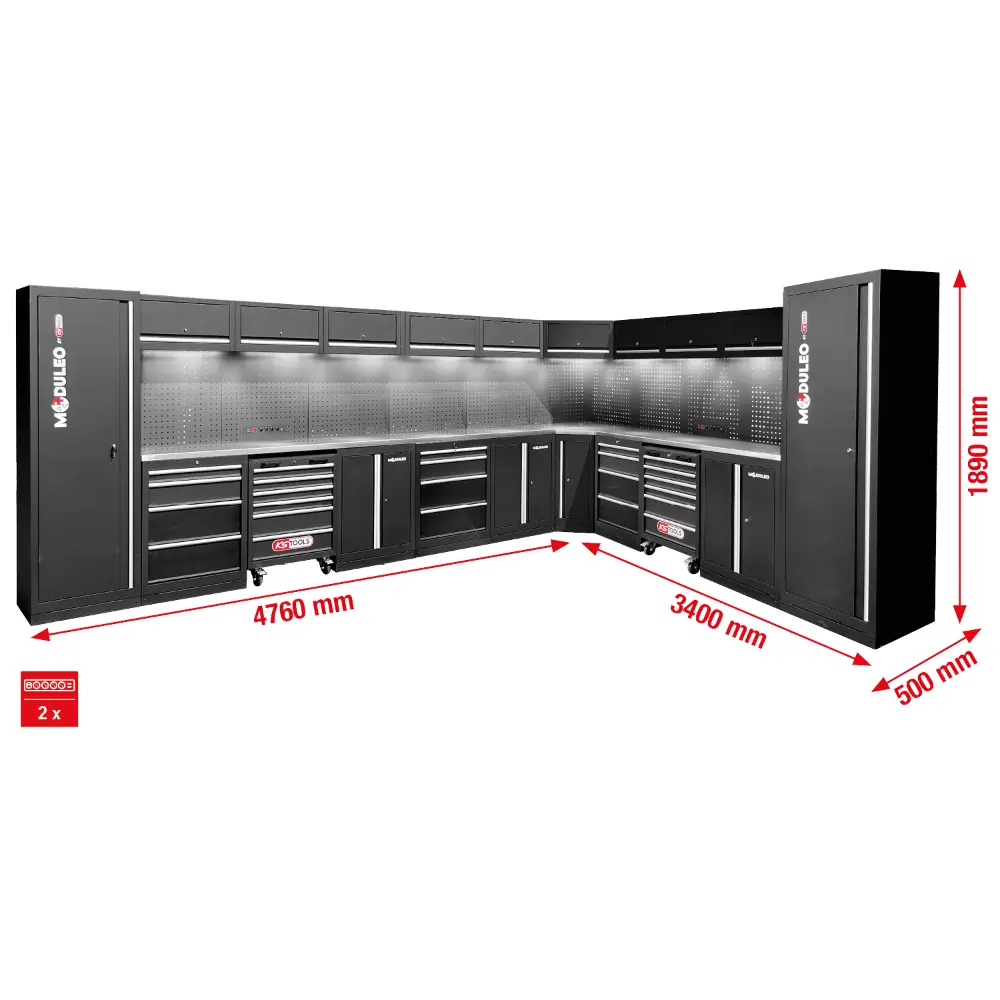 KS TOOLS Werkstatt-Schranksystem, L-Form, 4760 x 3400 mm