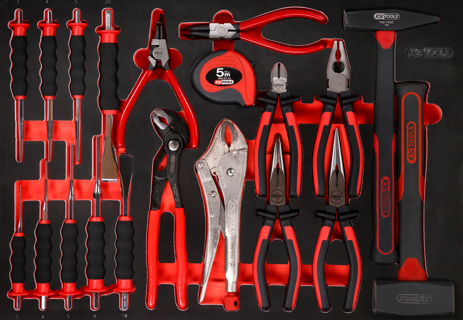 KS Tools Zangen- Hammer- und Meißel-Satz in Schaumstoffeinlage, 22-tlg