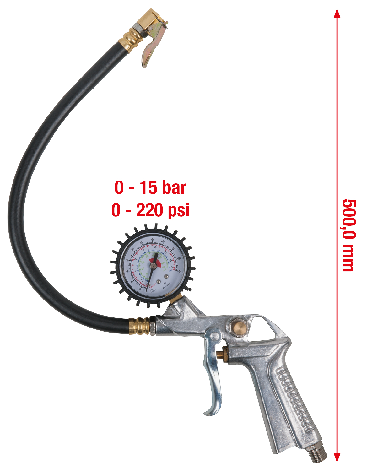KS Tools Druckluft-Reifenfüllmesser, 0-15bar